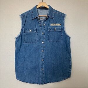 HARLEY DAVIDSON MENS JEAN SLEEVELESS SNAP-UP SHIRT, SZ-XLG, FRONT SNAP POCKETS